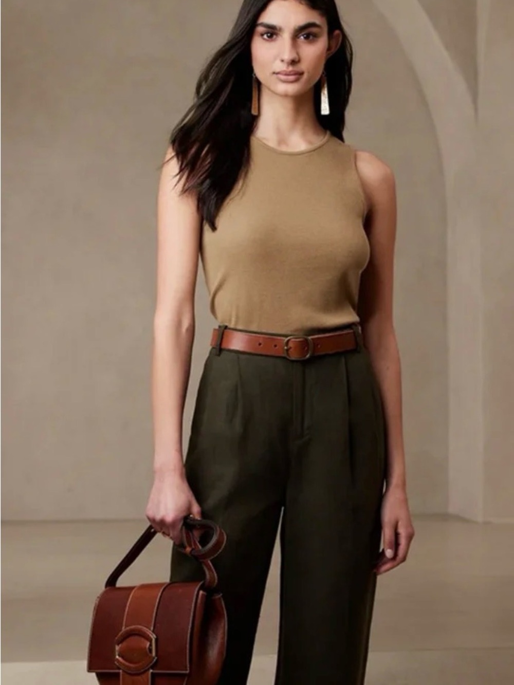 Banana Republic Ribbed Cutaway Tank - Whiskey Brown